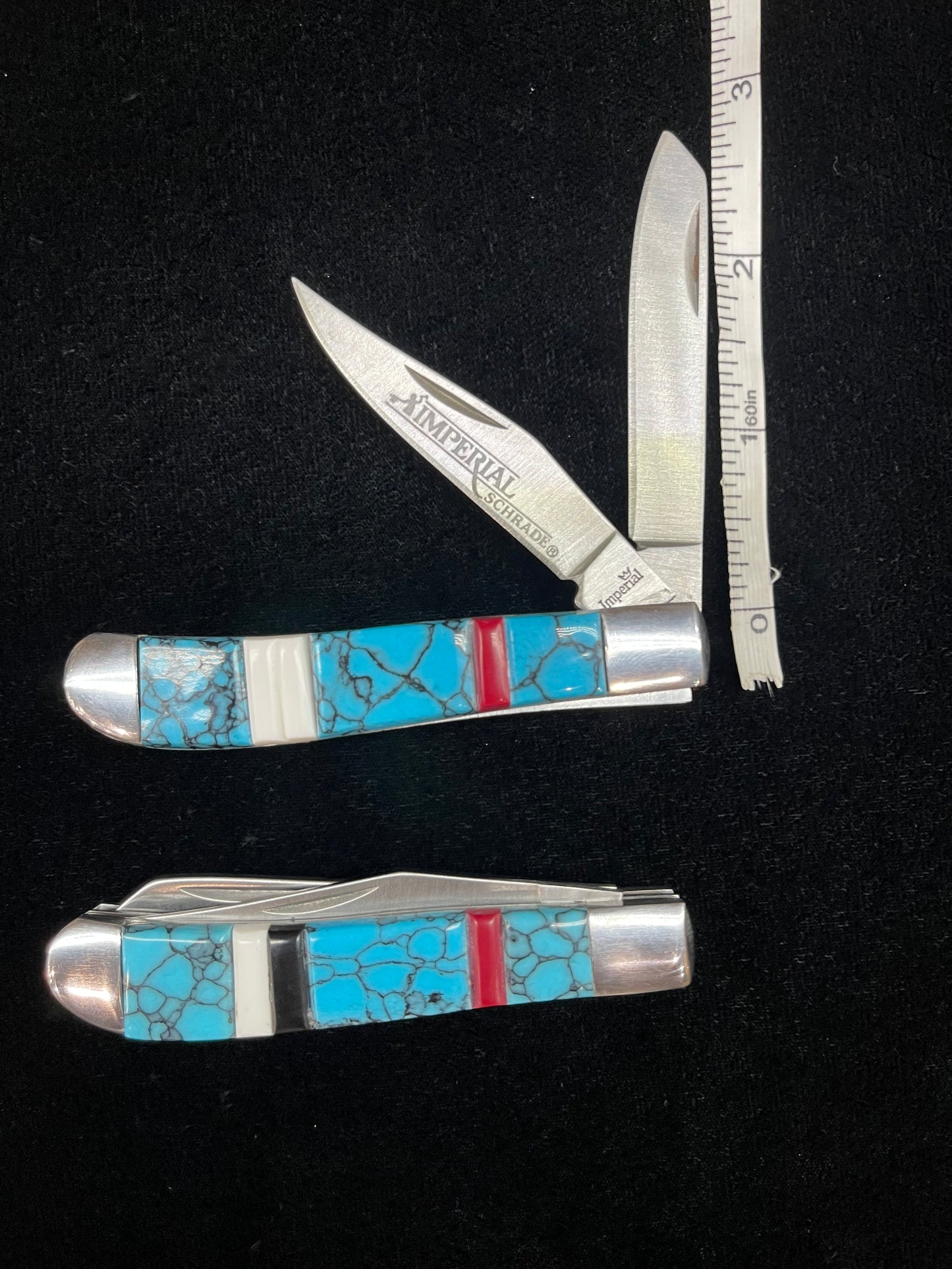 Inlay Two-Blade Trapper Style Knife by Bevis Tsadaisi, Zuni