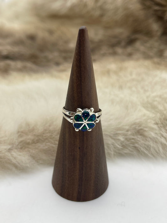 6.5 Green Blue Opal Ring by Bernadette Hattie, Zuni