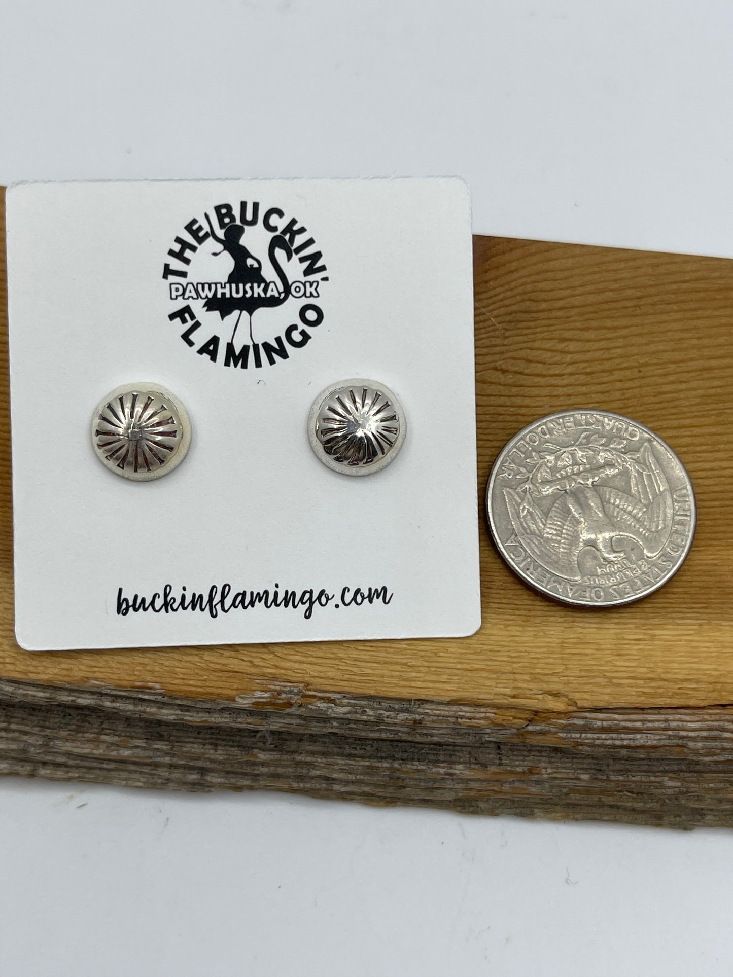 Half Stamped Navajo Pearl Post Earrings by Gloria Harvey, Navajo