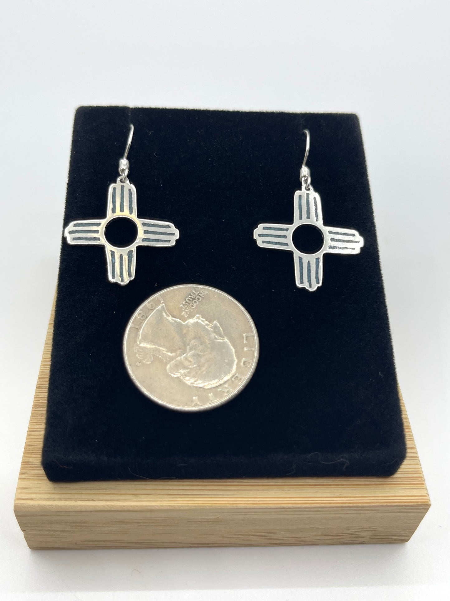 Sterling Silver Inlay Zia Symbol Dangle Earrings by Zia