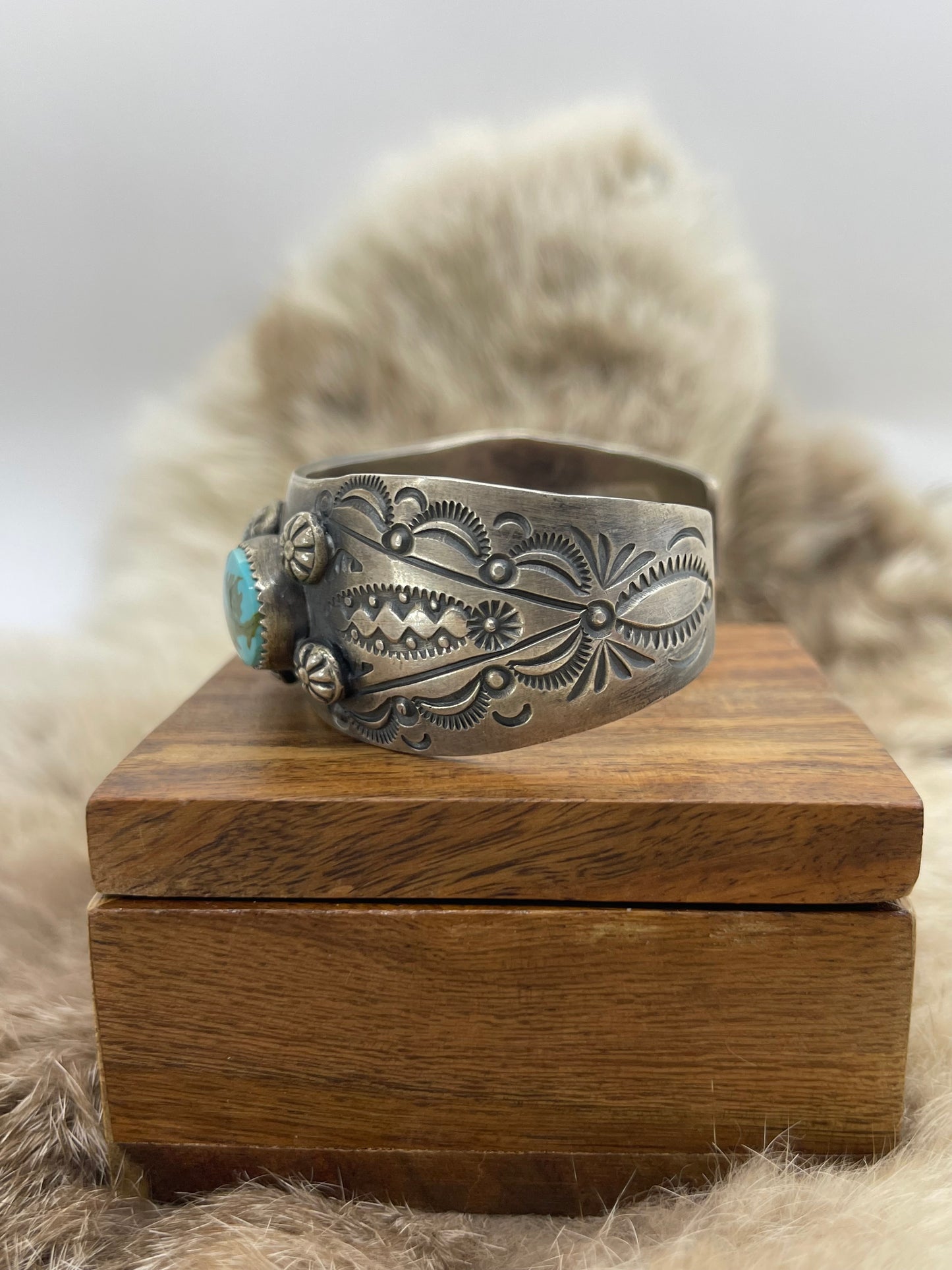6.75" 3 Stone Sonoran Gold Turquoise Bracelet by Delbert Secatero, Navajo
