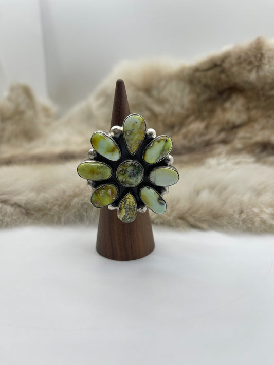 Adjustable 5.0-11.0 Sonoran Gold Turquoise Cluster Ring Stamped PN