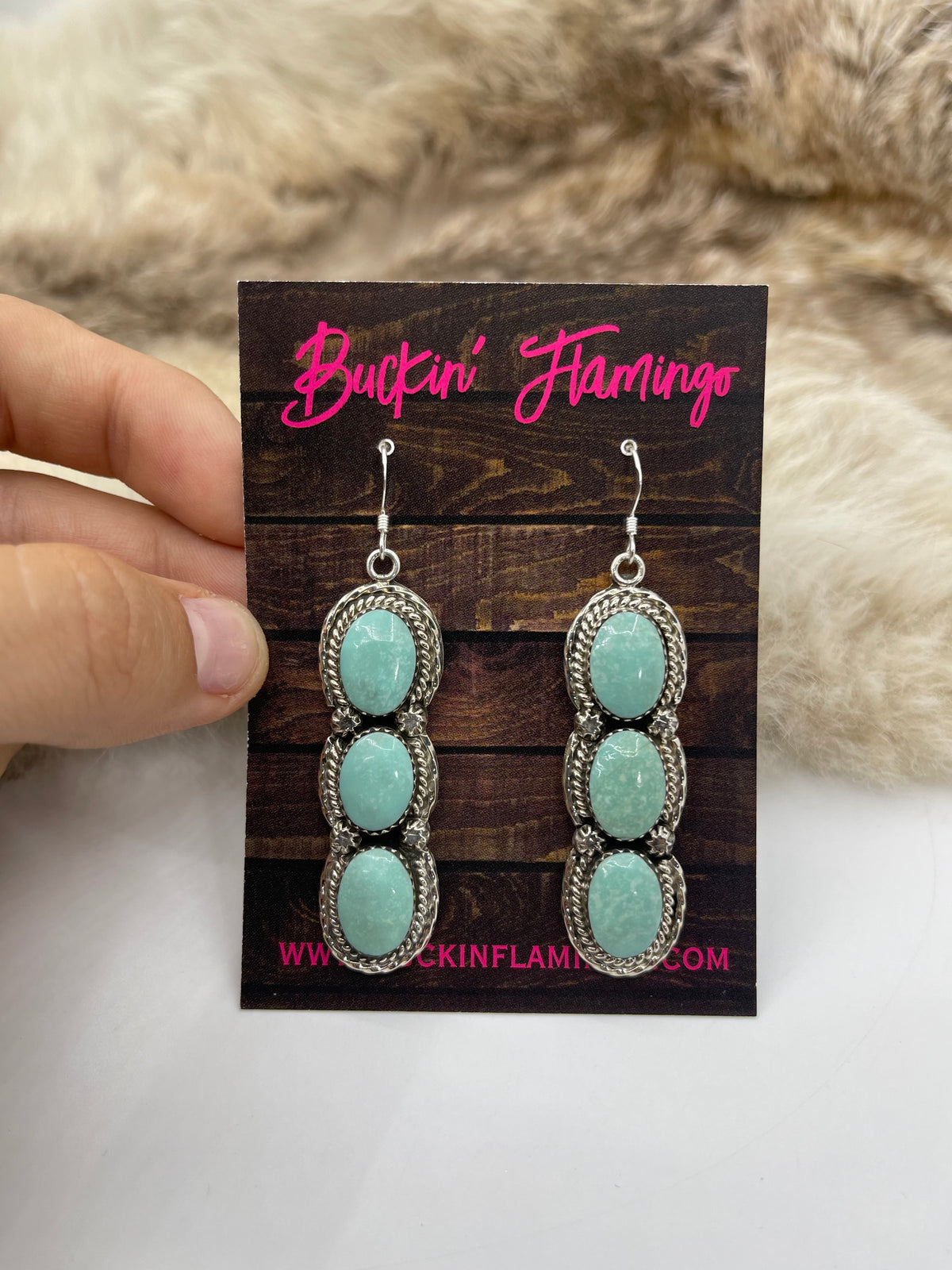 3 Stone Turquoise Dangle Earrings by Phyllis A. Smith, Navajo