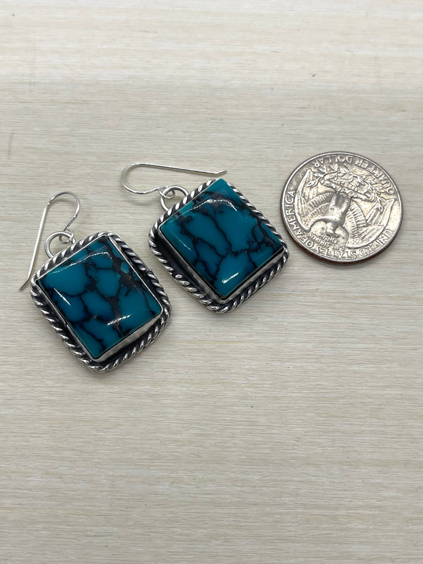 Egyptian Turquoise Rectangle Earrings by Boyd Ashley, Navajo