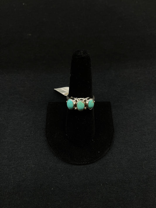 5.5 3 Stone Turquoise Ring by Harris Largo, Navajo