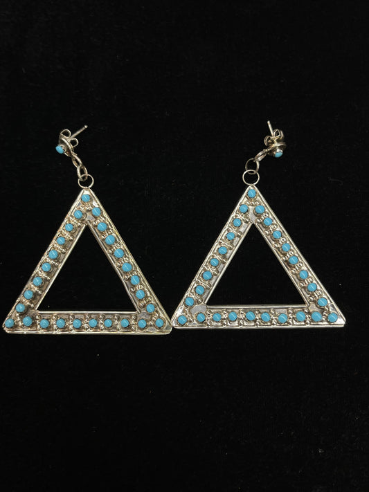 Turquoise Triangle Post Dangle Earrings by Marlon Quam, Zuni