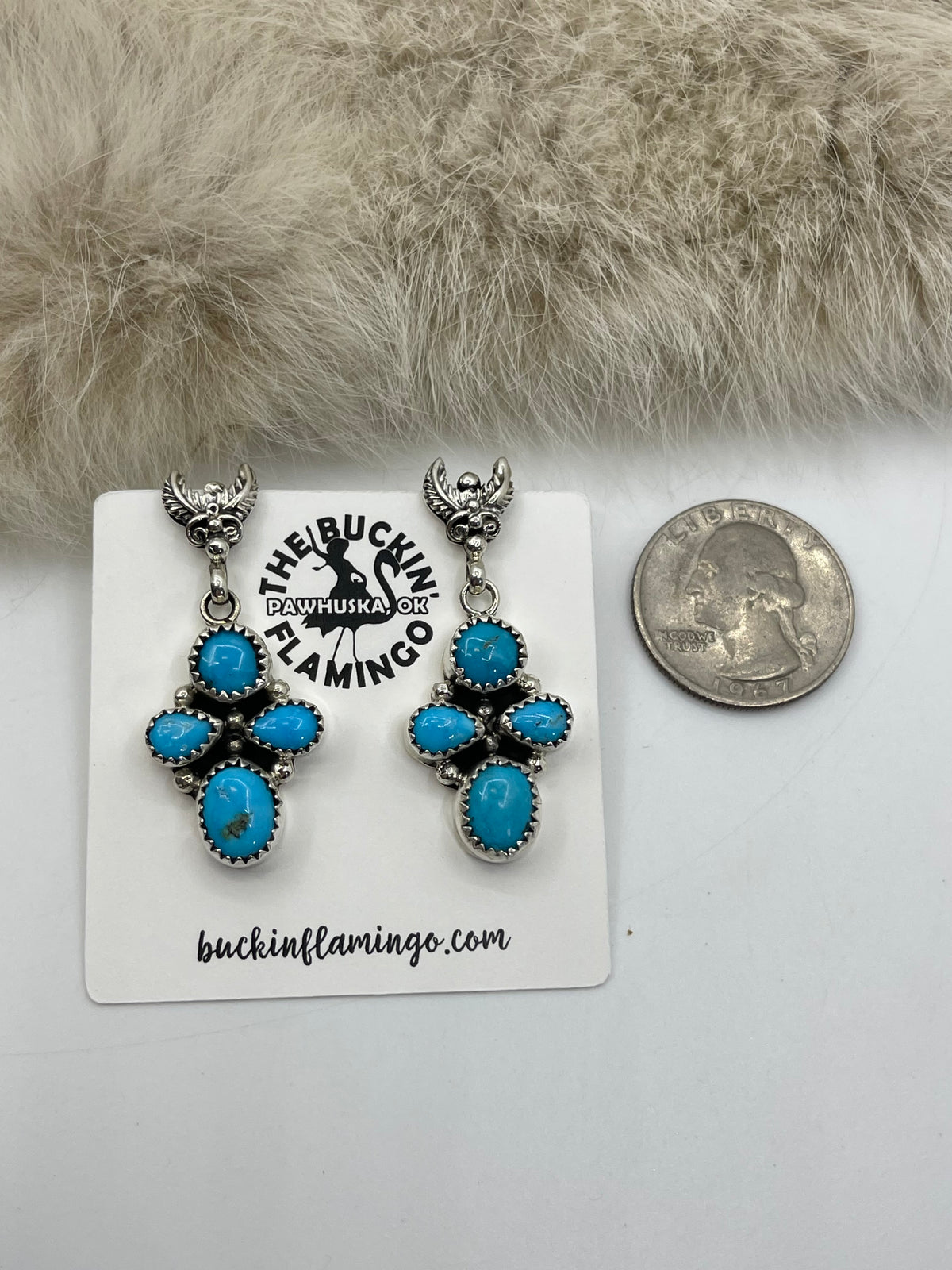 4 Stone Turquoise Dangle Earrings by Barnita Begay, Navajo