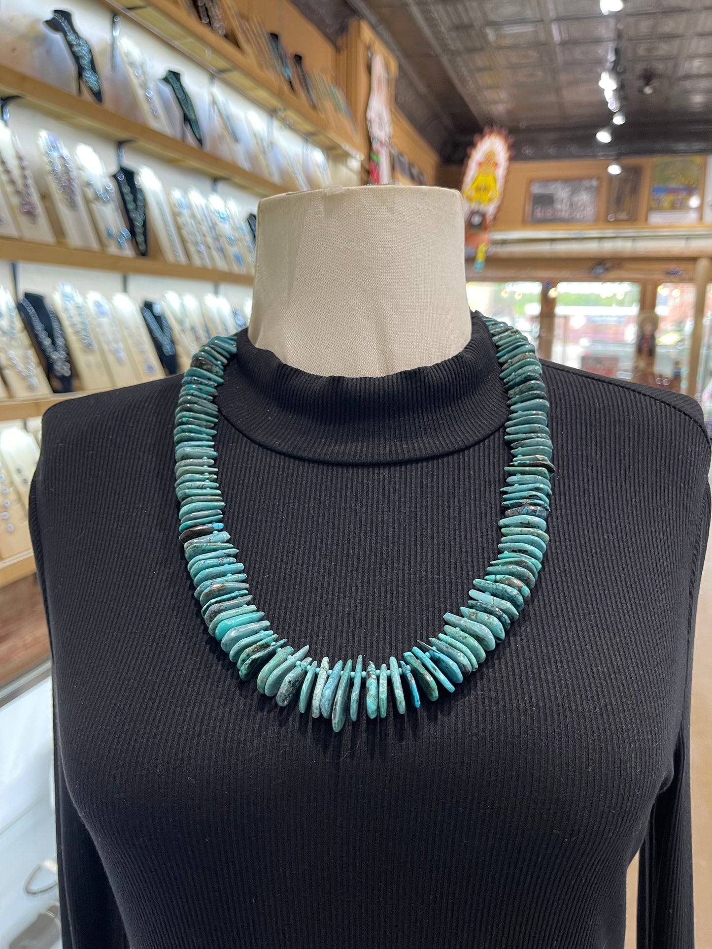 24" Turquoise Teardrop Slab Necklace