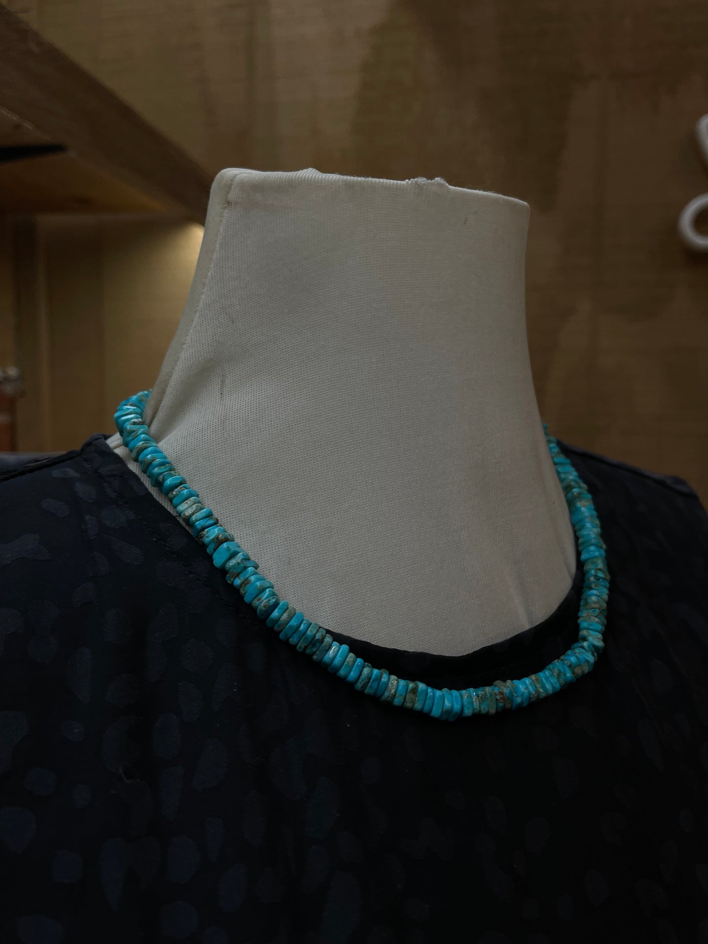 18" Turquoise Square Beaded Slab Necklace