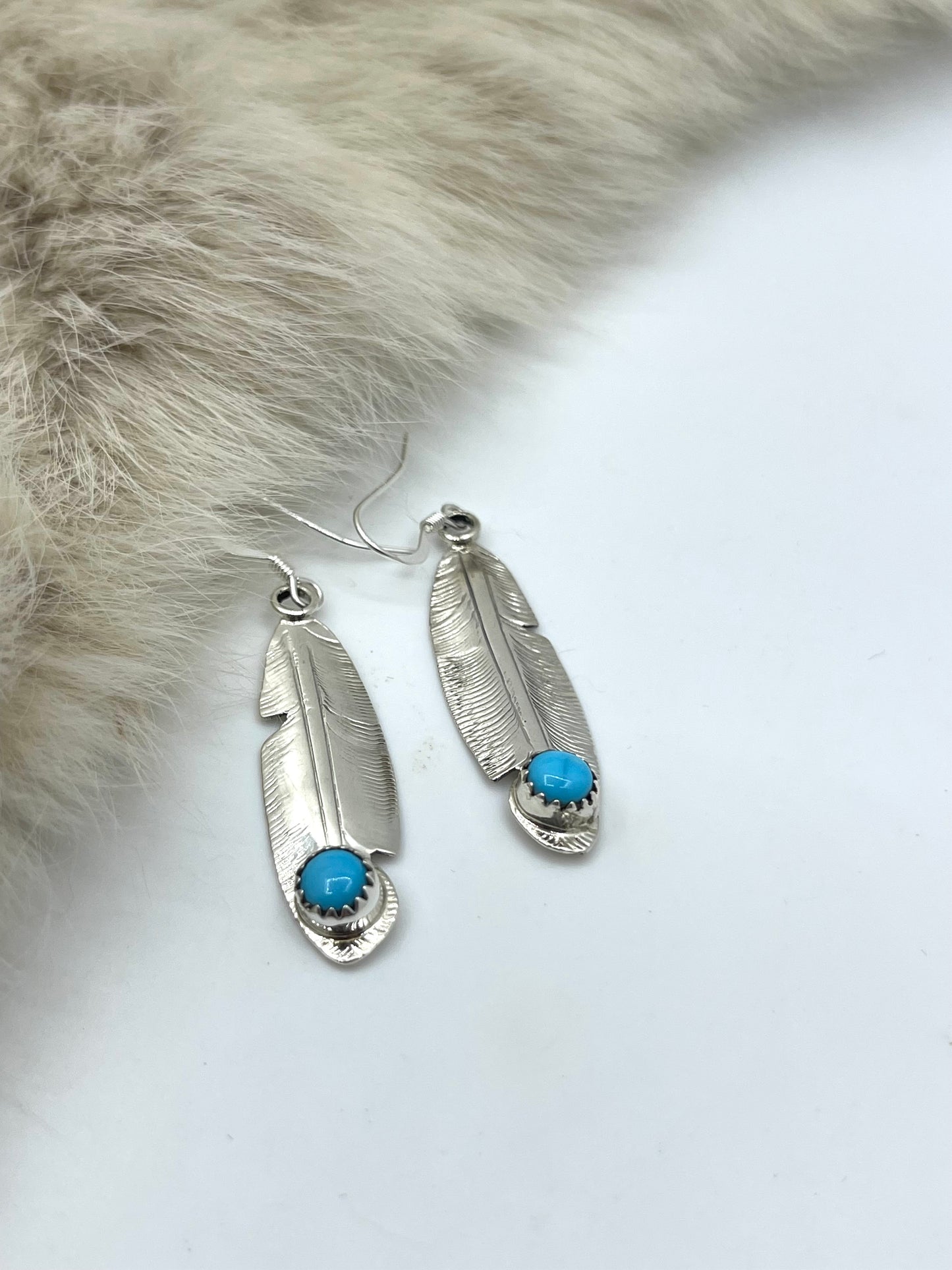 Turquoise Feather Dangle Earrings by Genevieve Francisco, Navajo