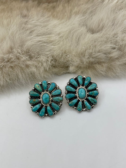 Turquoise Cluster Post Earrings by Zeita Begay, Navajo