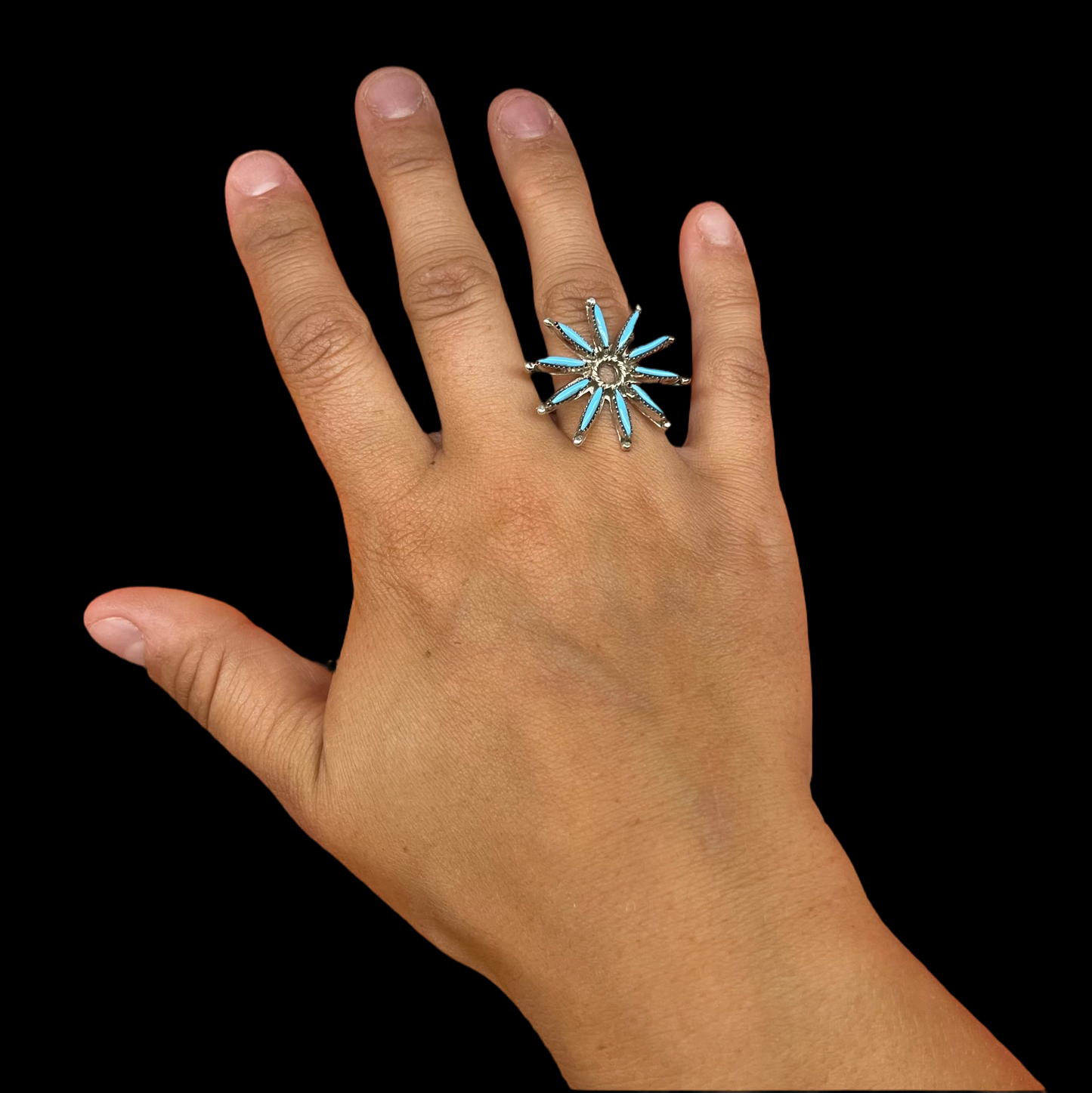5.5 Sleeping Beauty Turquoise Needlepoint RIng by Yvette Kaamasee, Zuni