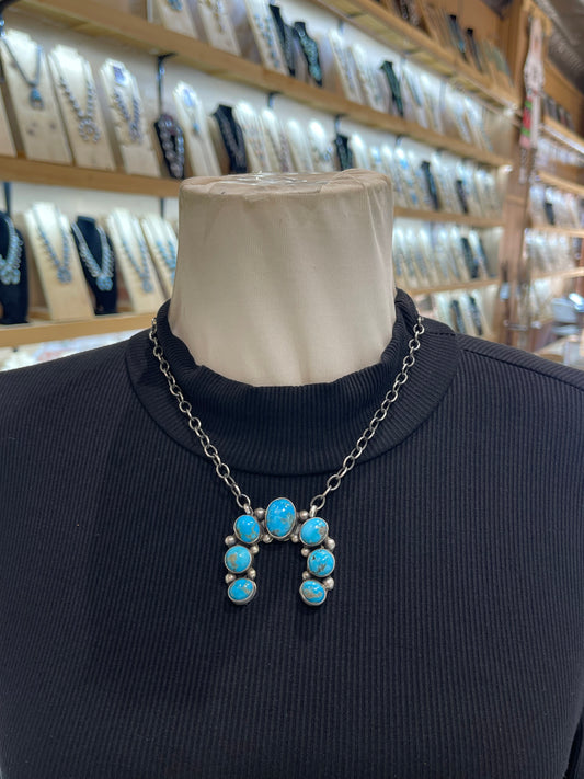 17" Kingman Turquoise Naja Necklace by Augustine Largo, Navajo