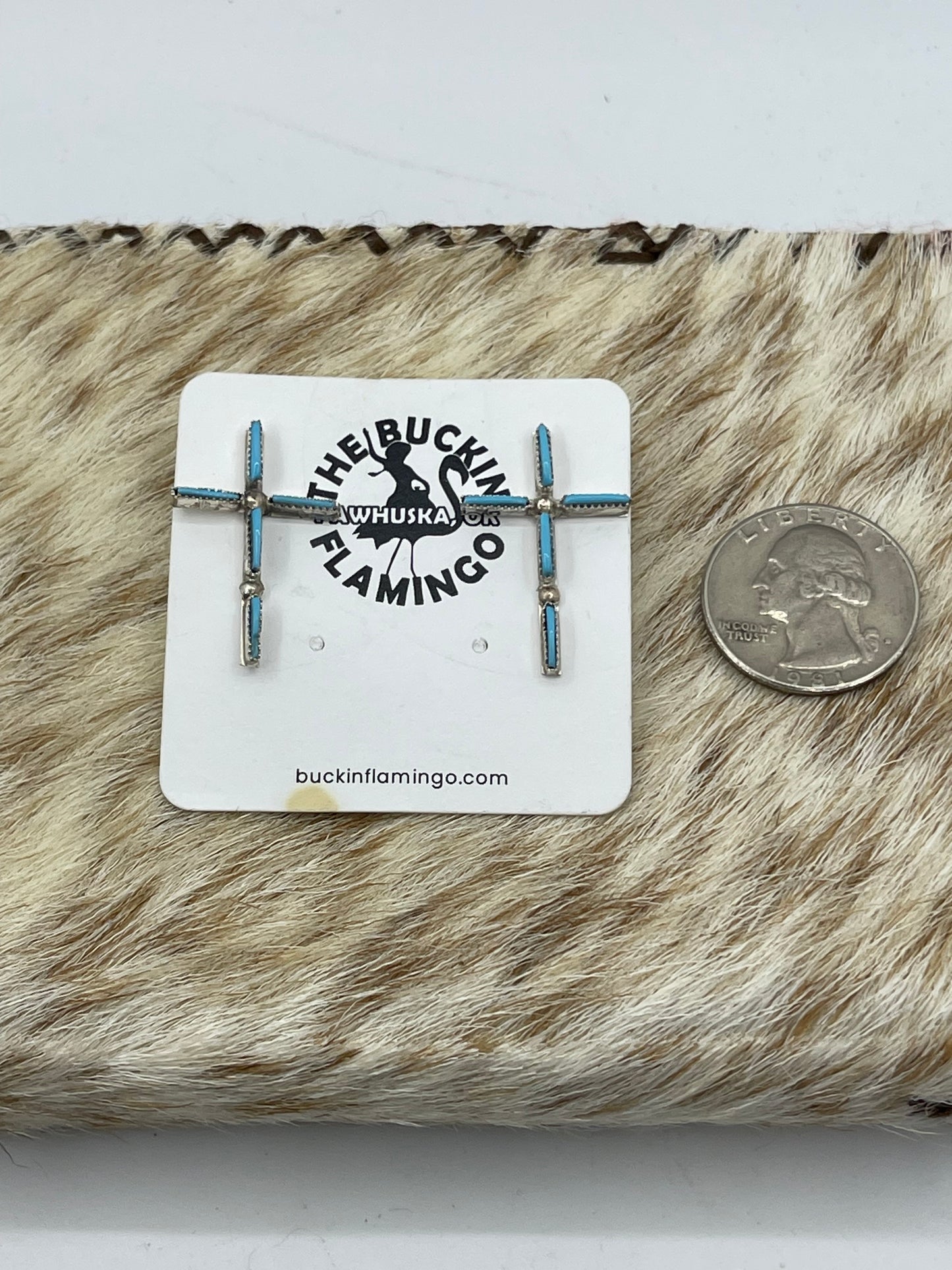 Sleeping Beauty Turquoise Cross Post Earrings by Ashley Laate, Zuni