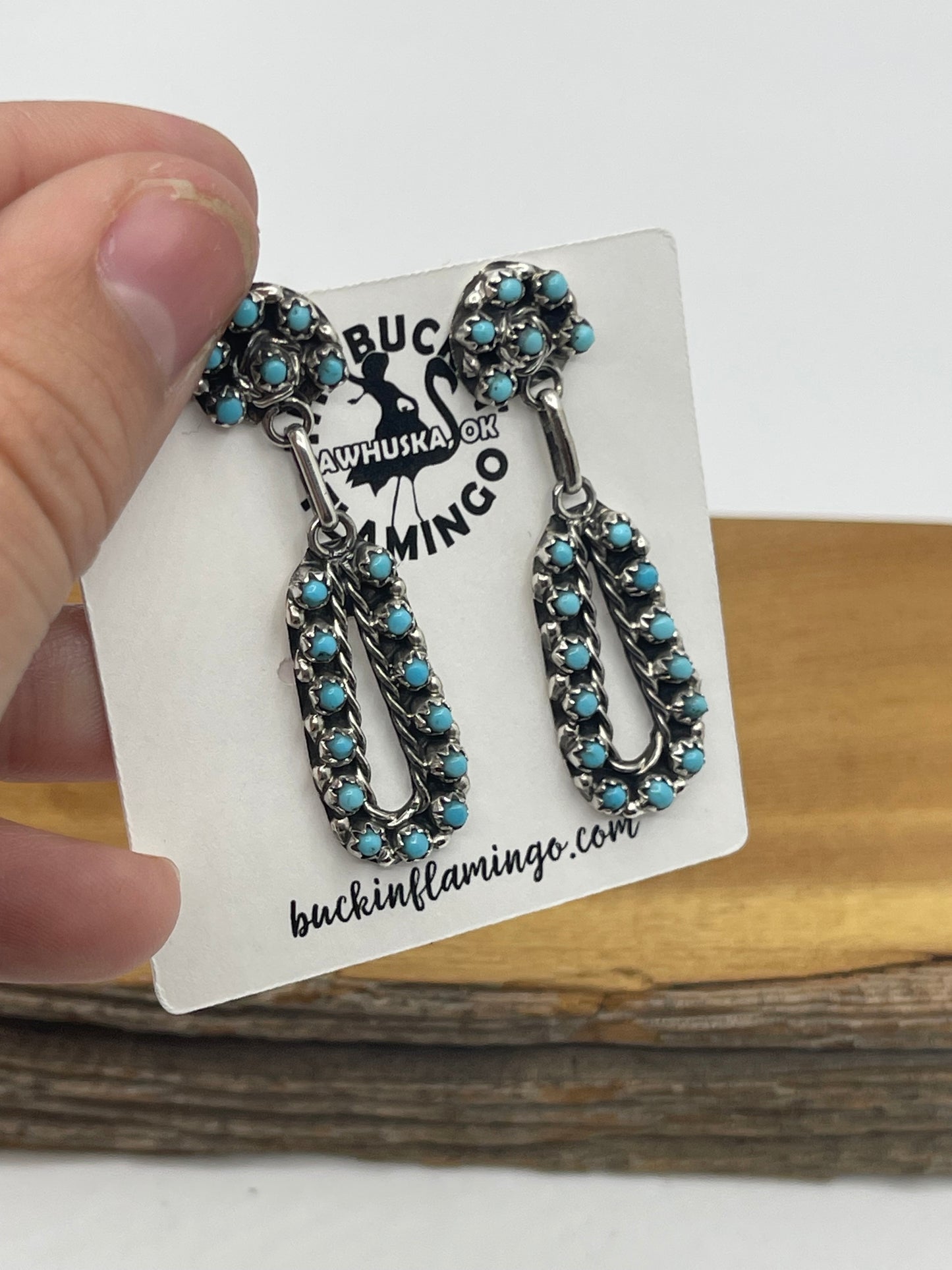 Turquoise Teardrop Cluster Post Dangle Earrings by Randy Hooee, Zuni