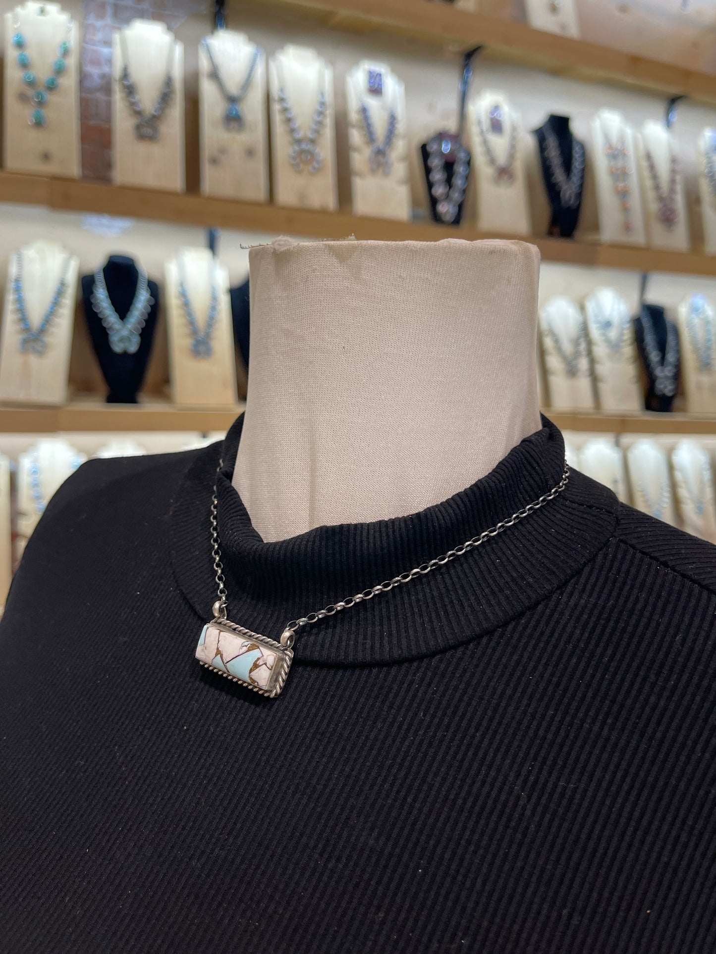 16” Necklace 1” Cotton candy Bar by Johnny Dixon, Navajo