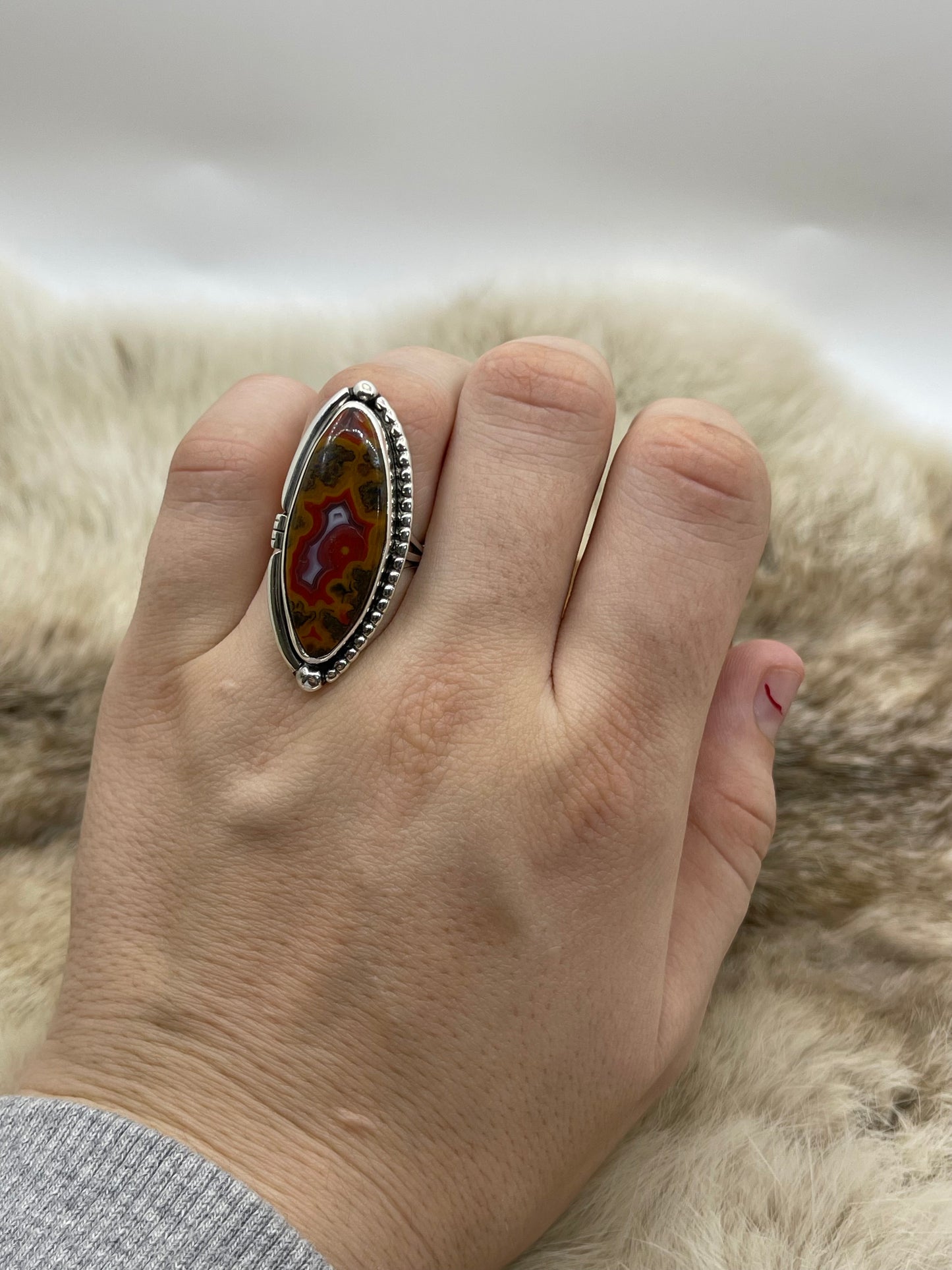 8.0 Crazy Lace Agate Ring By Joelias Draper, Navajo