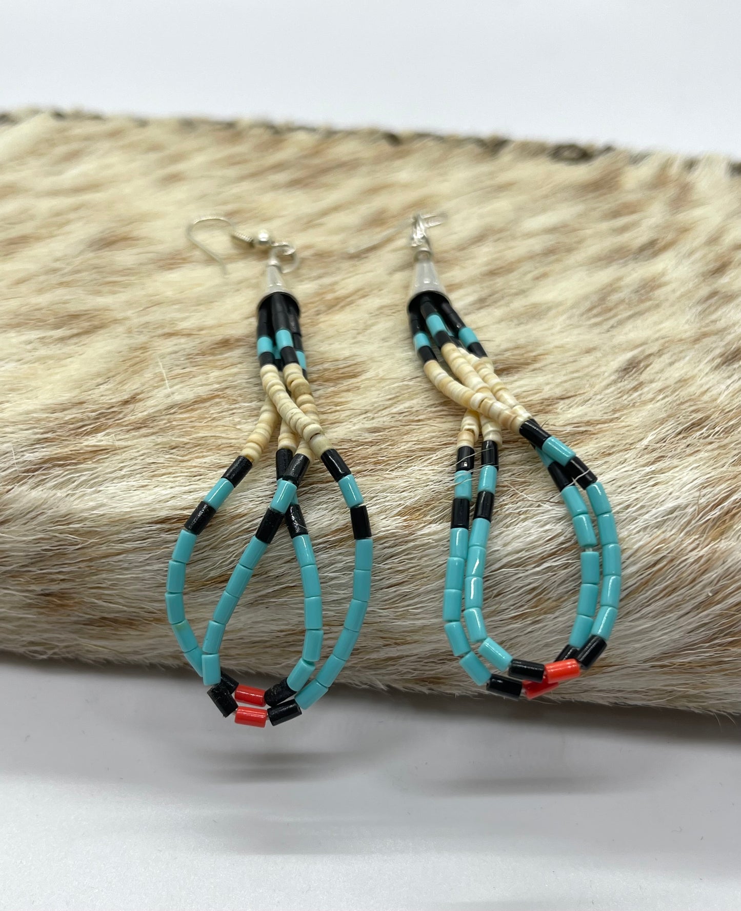Colorful Beaded Teardrop Dangle Earrings by Paul Tenorio Sr, Santo Domingo