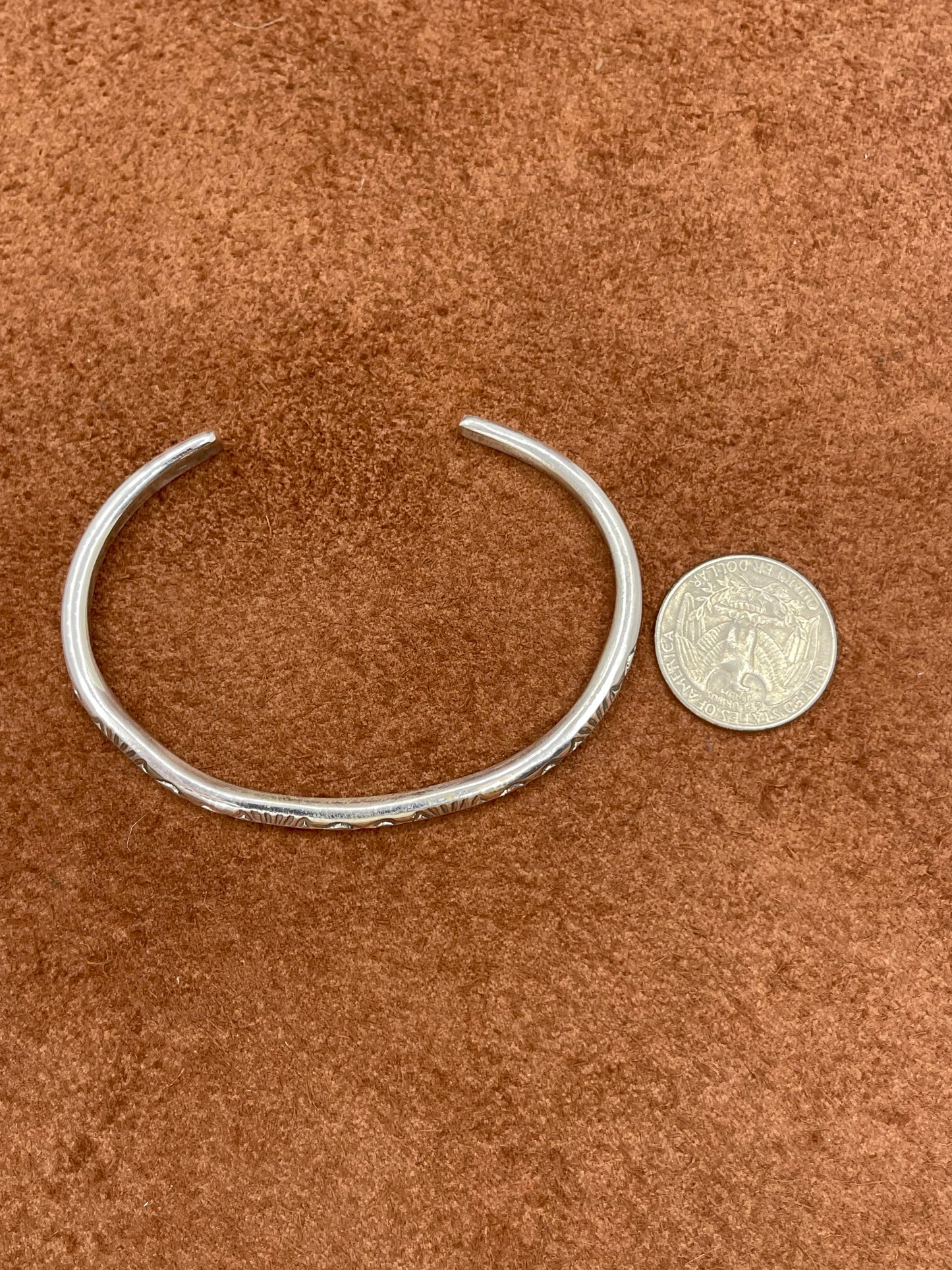 7"-8" Stamped Round Wire Cuff by Elaine Tahe, Navajo