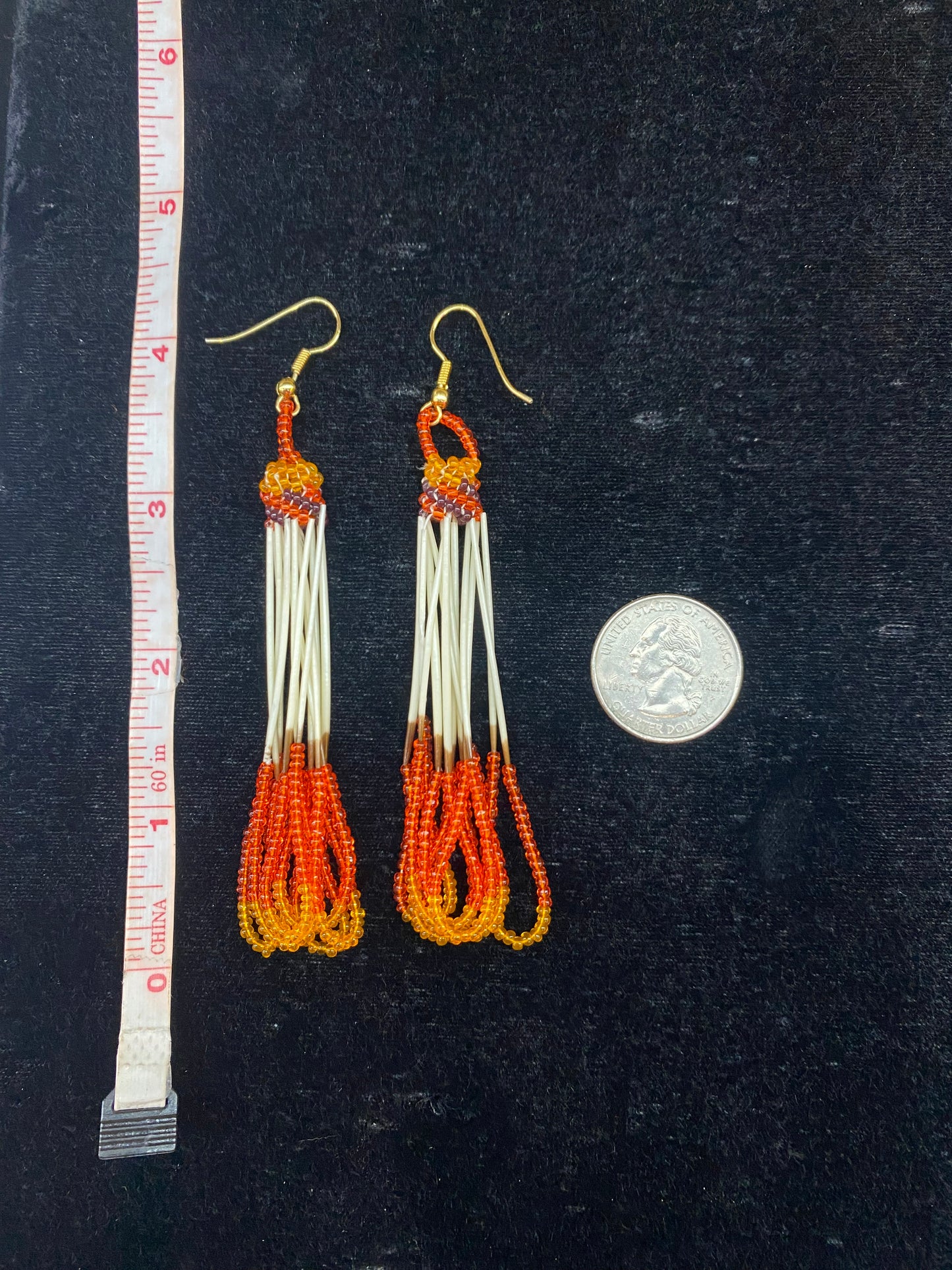 Vintage Porcupine Quills and Glass Seed Bead Dangles