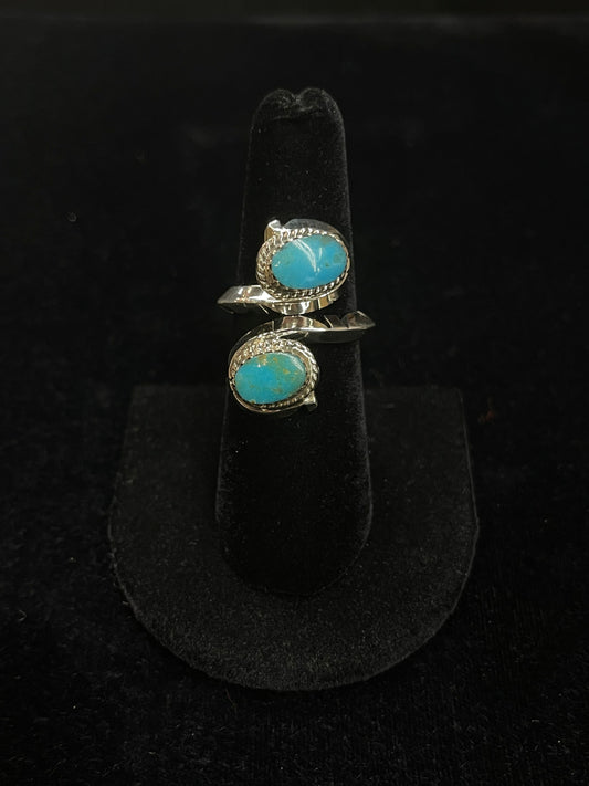 Two Stone Turquoise Ring by Sheena Jack, Navajo