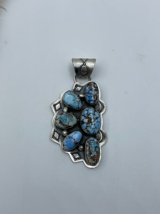Golden Hills Turquoise Half Cluster Pendant by Lyle Piaso, Navajo