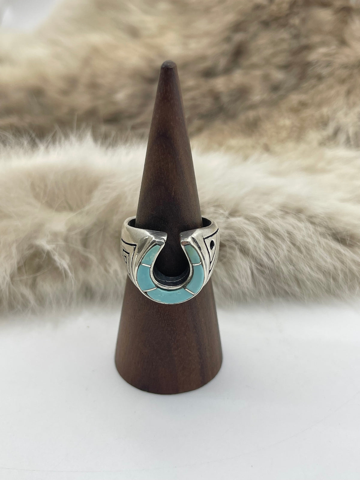 10.0 Turquoise Horse Shoe Ring by Bevis Tsadiasi, Zuni