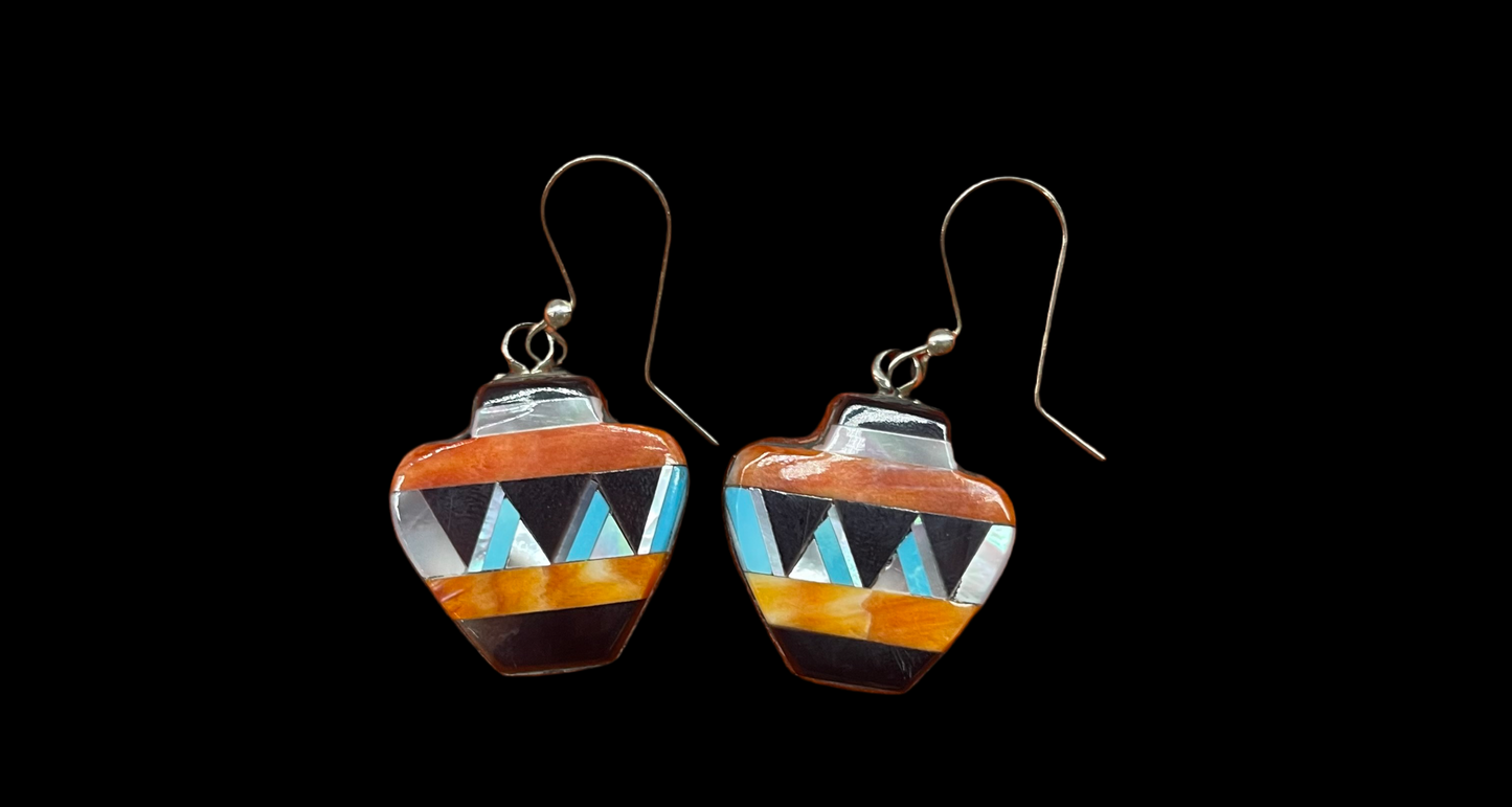 Multi-Stone Inlay Vase Dangle Earrings by Jason Bobely, Zuni