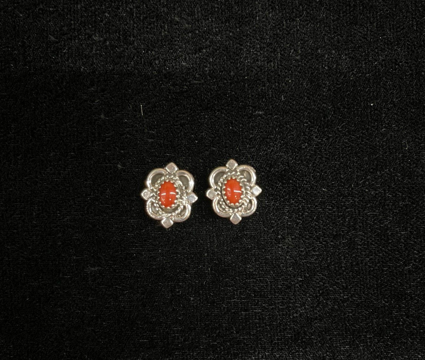 Red Coral Post Earrings by Sharon McCarthy, Navajo