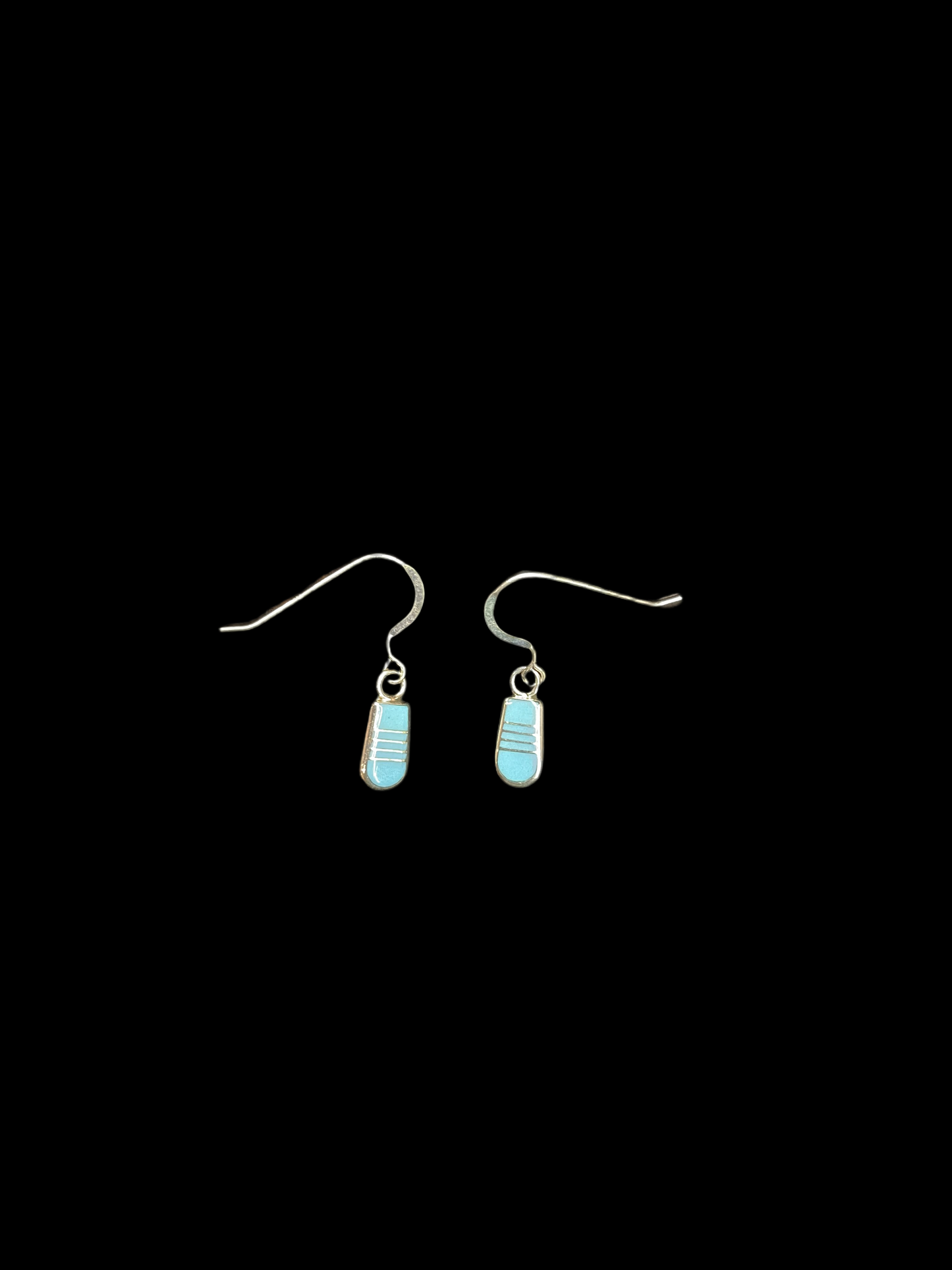 Dainty Sleeping Beauty Turquoise Inlay Dangle Earrings by Valentine Laate, Zuni