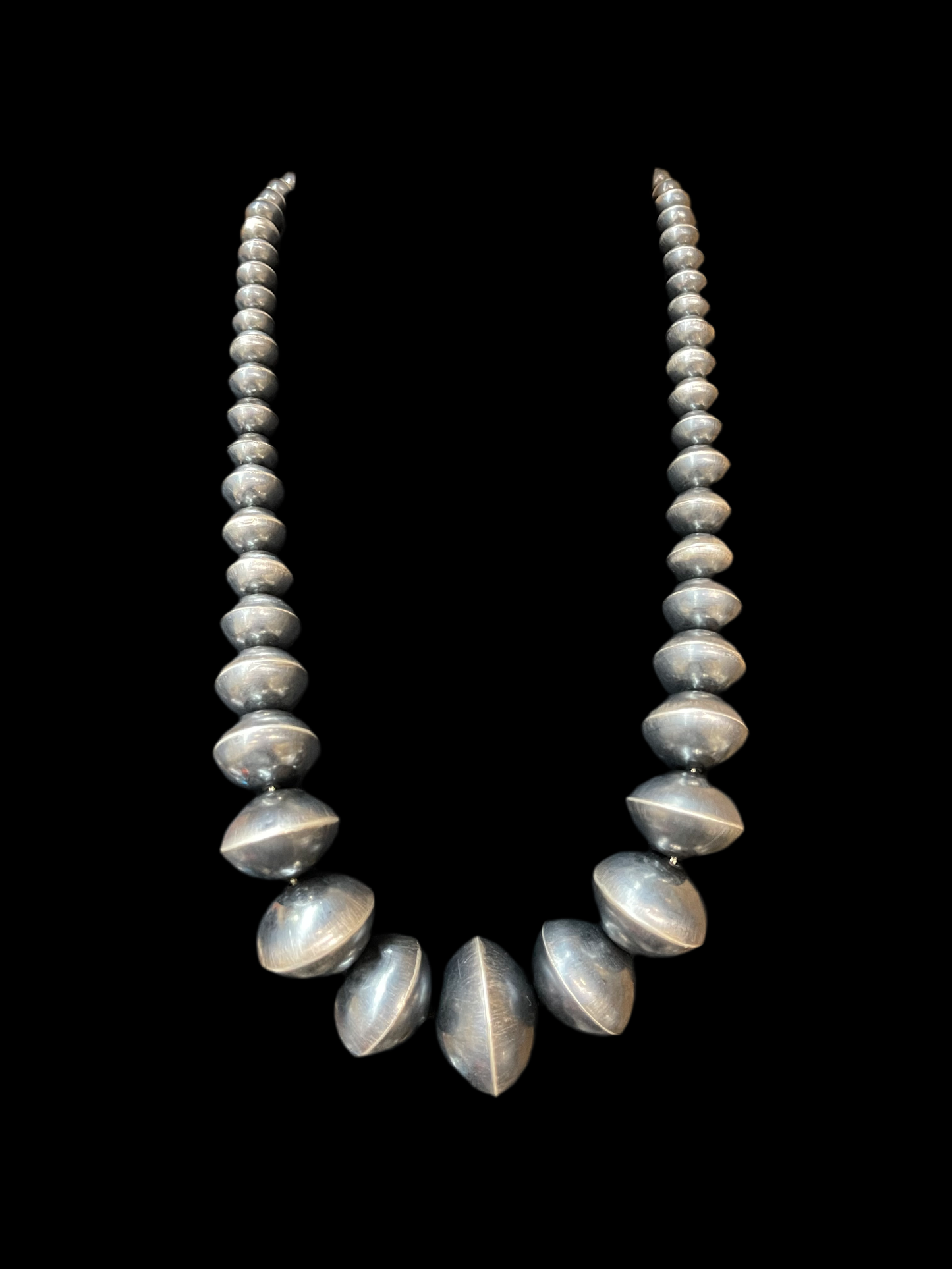 28" 10mm-36mm Handmade Navajo Saucer Pearl Necklace by Austin J.Haley