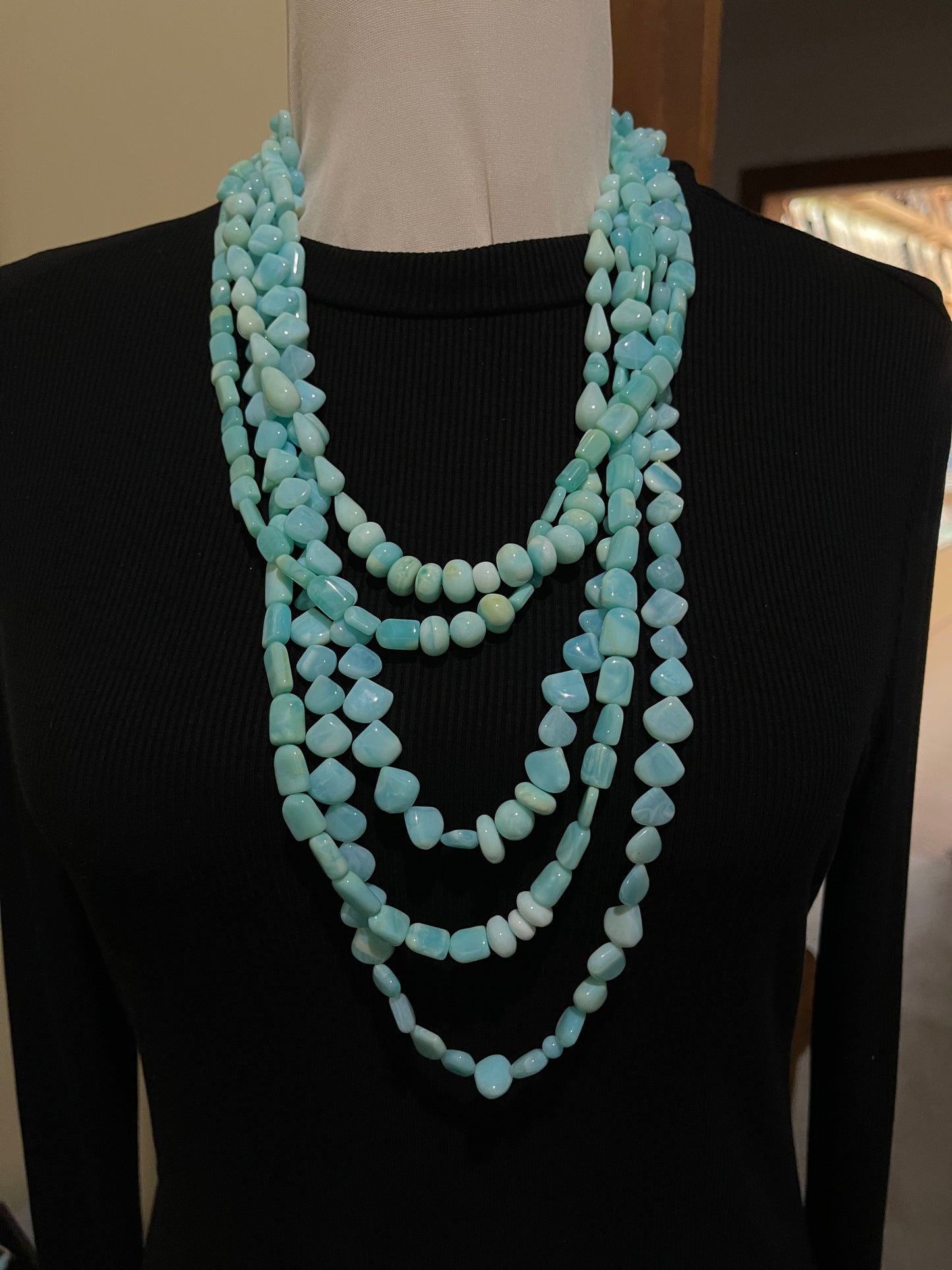 20"-30" 5 Strand Peruvian Opal Necklace with 4mm Navajo Pearls