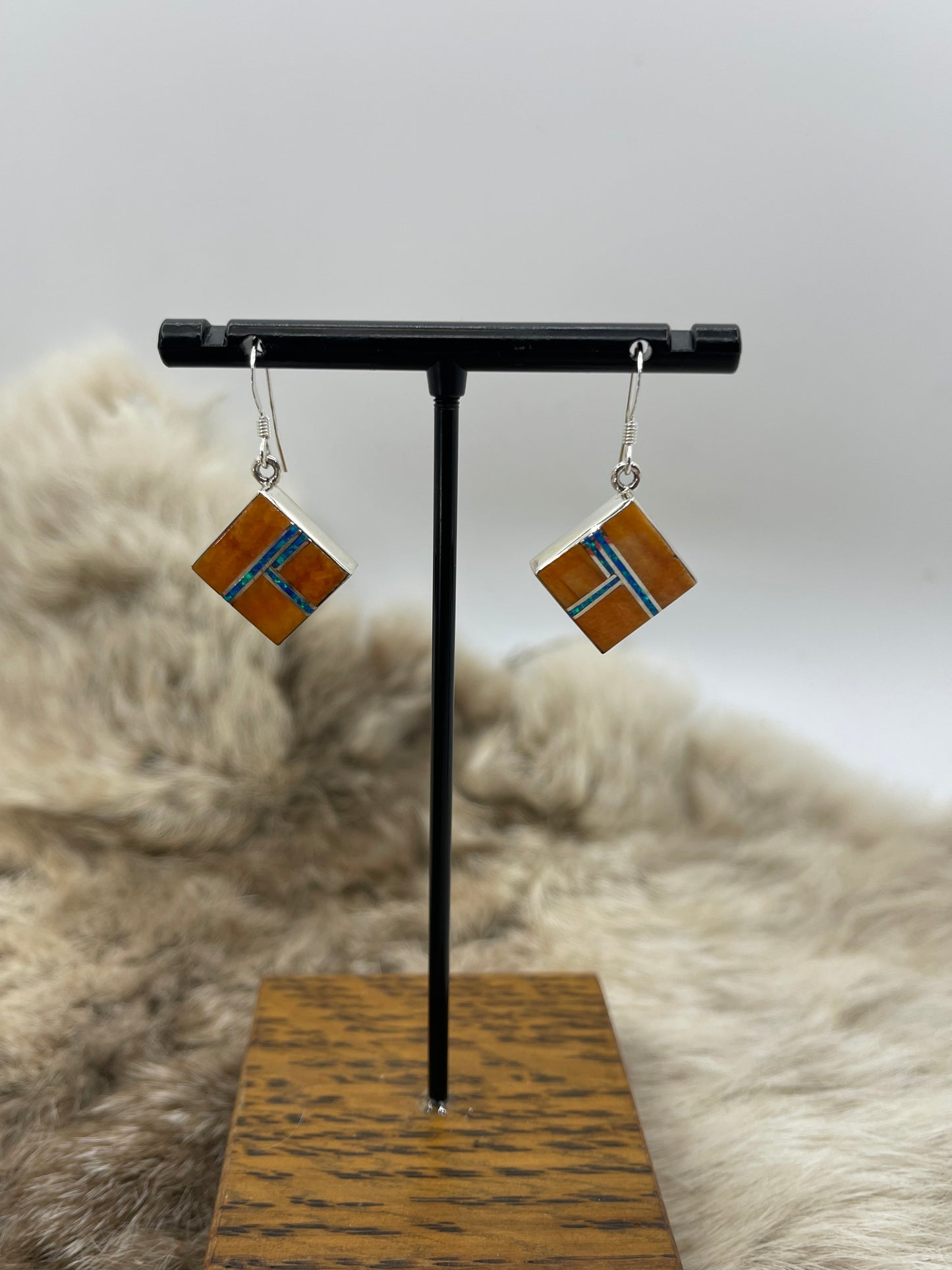 Blue Opal & Spiny Earrings by James Manygoats, Navajo