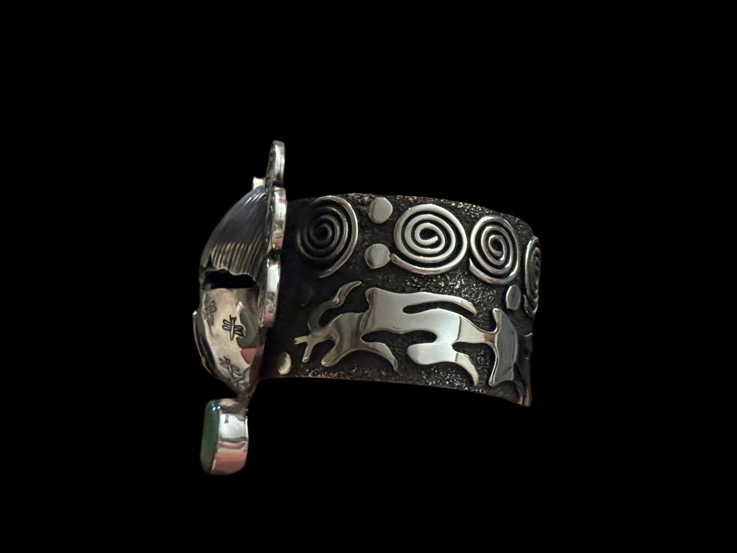 Maiden Face Cuff with Sonoran Gold Turquoise by Alex Sanchez, Navajo