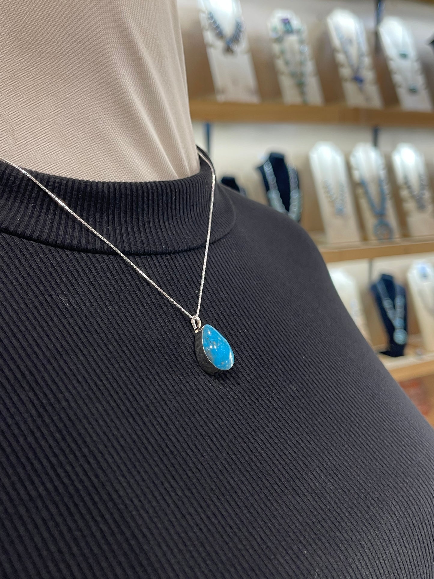 18" Turquoise Teardrop Necklace by Sonyei Coho, Navajo