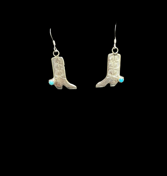 Boot Dangle Earrings w/ Turquoise by Lorraine Chee, Navajo