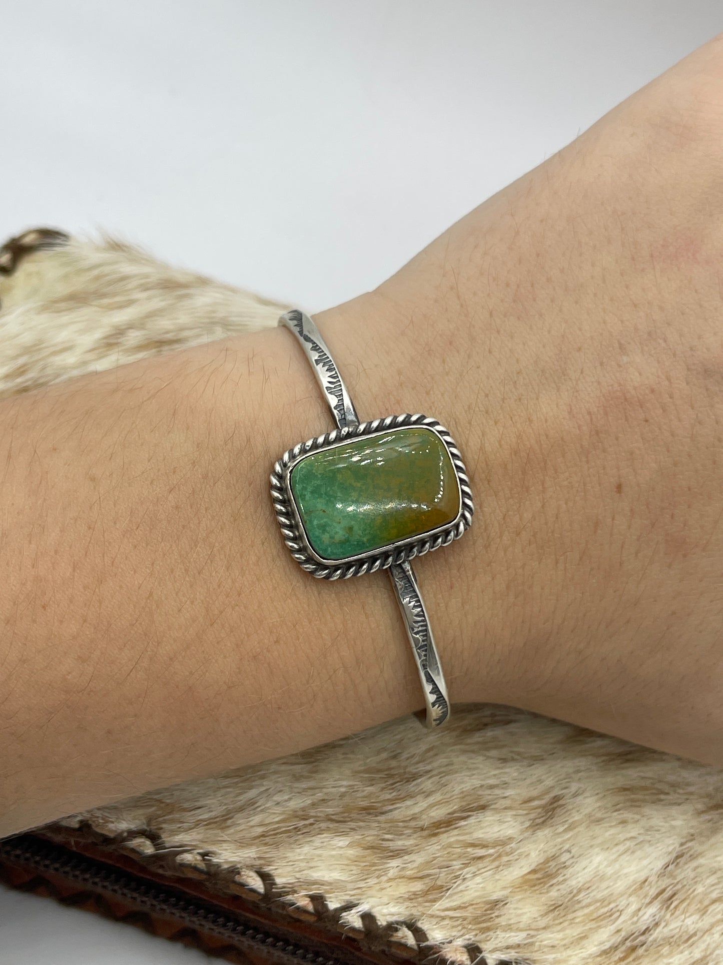 Royston Turquoise One Stone Cuff by Donovan Skeet, Navajo