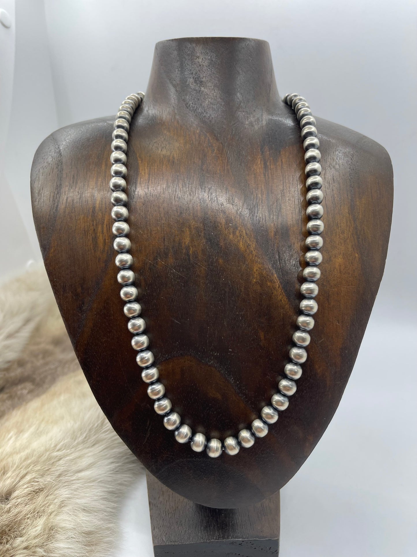 20" 8mm Handmade Navajo Pearls by Bryannen Halwood, Navajo