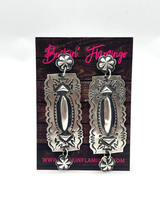 Concho Post Dangle Earrings with Stamping by Leander Tahe, Navajo