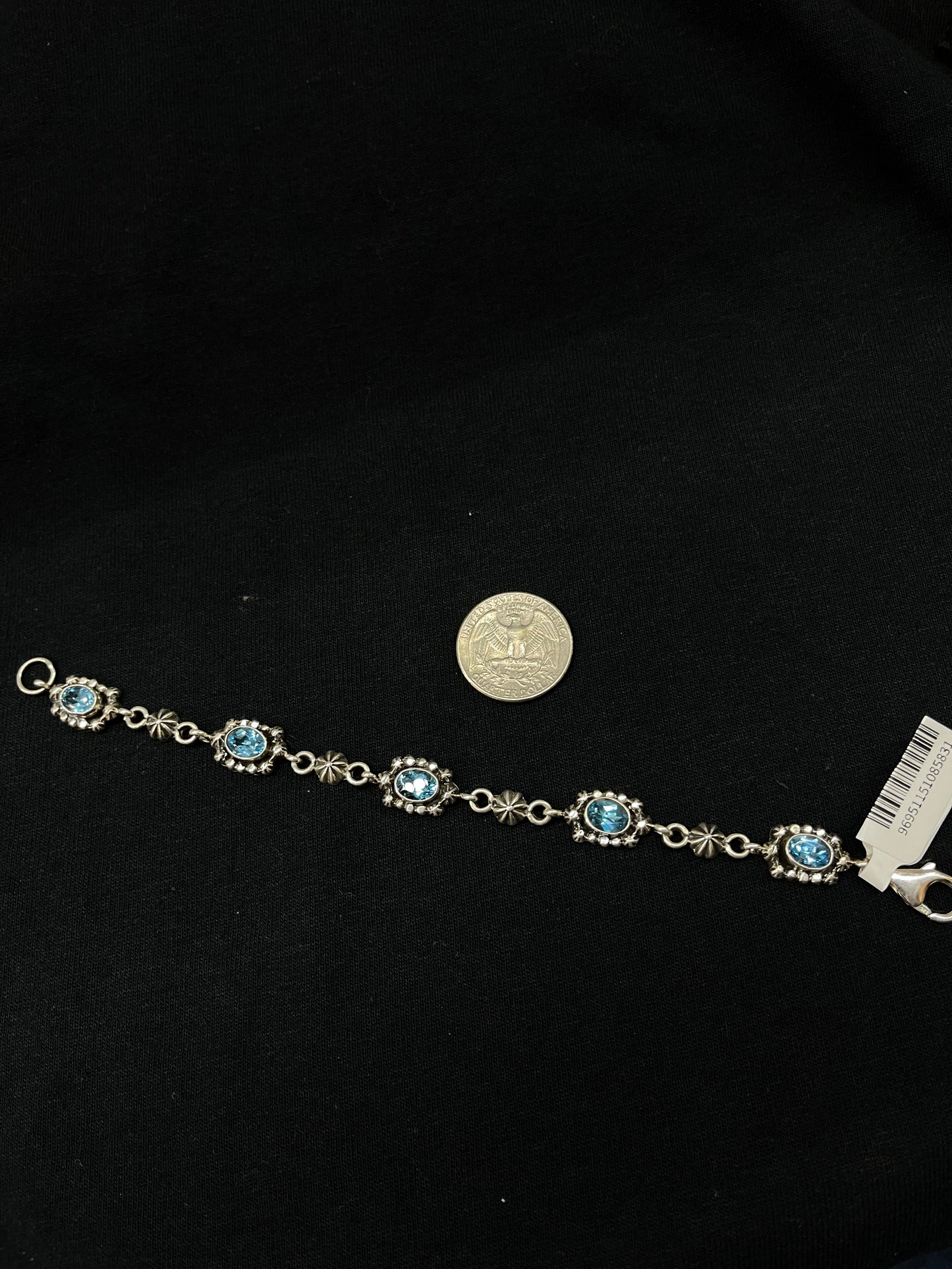 6 3/4" Blue Topaz Linked Bracelet by Running Bear, Navajo