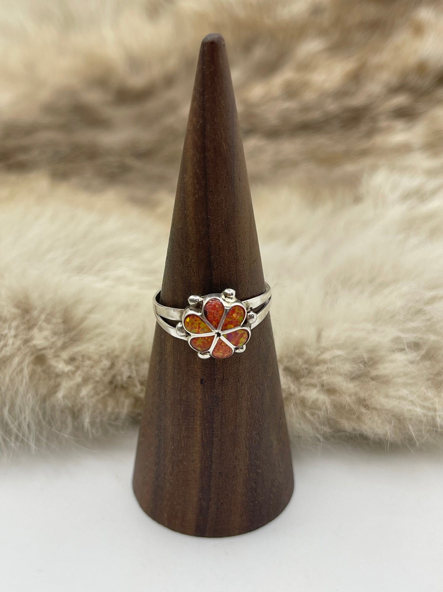 8.0 Orange Opal Ring by Bernadette Hattie, Zuni