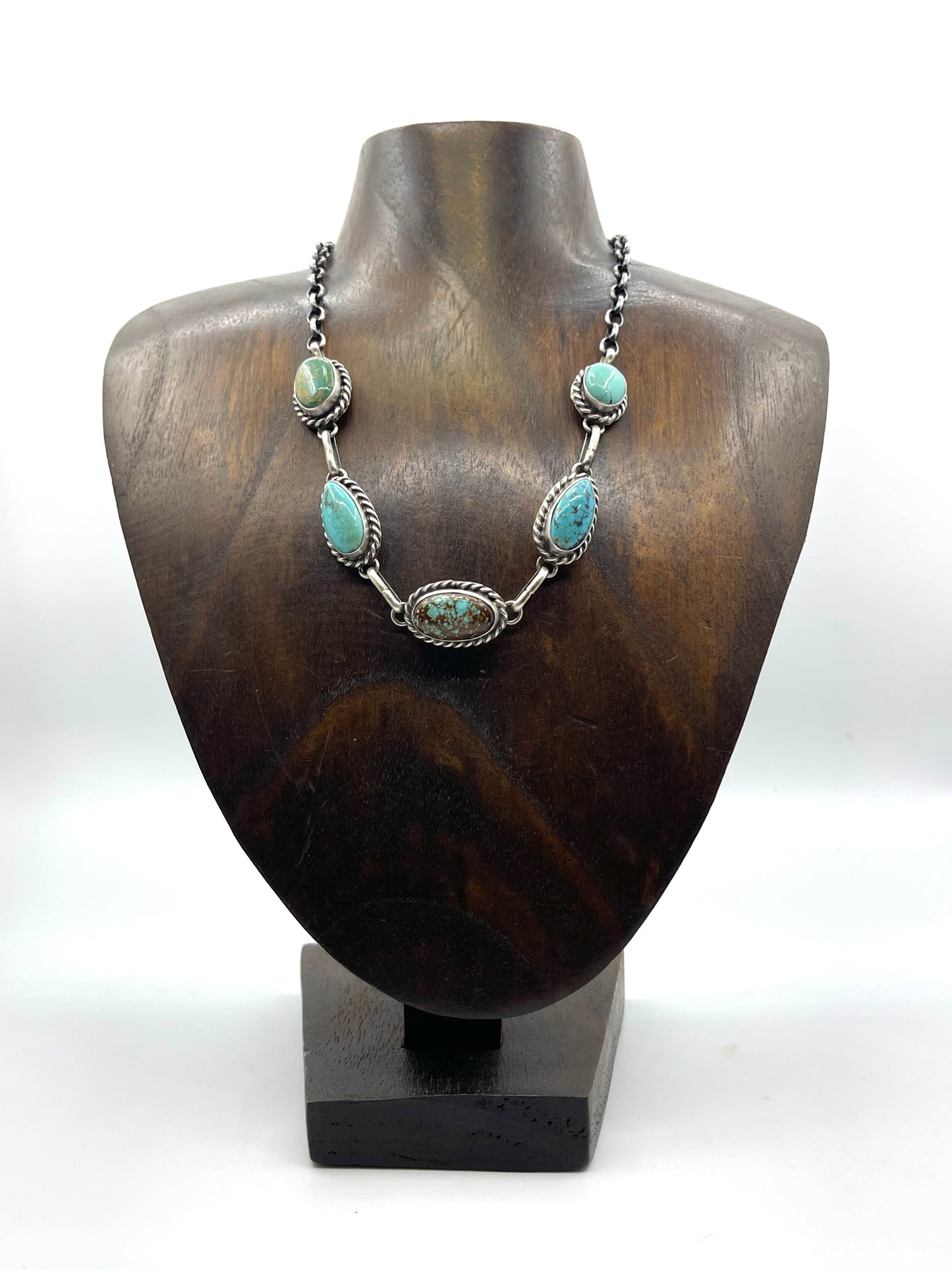 16" 5 Stone Turquoise Necklace by Augustine Largo, Navajo