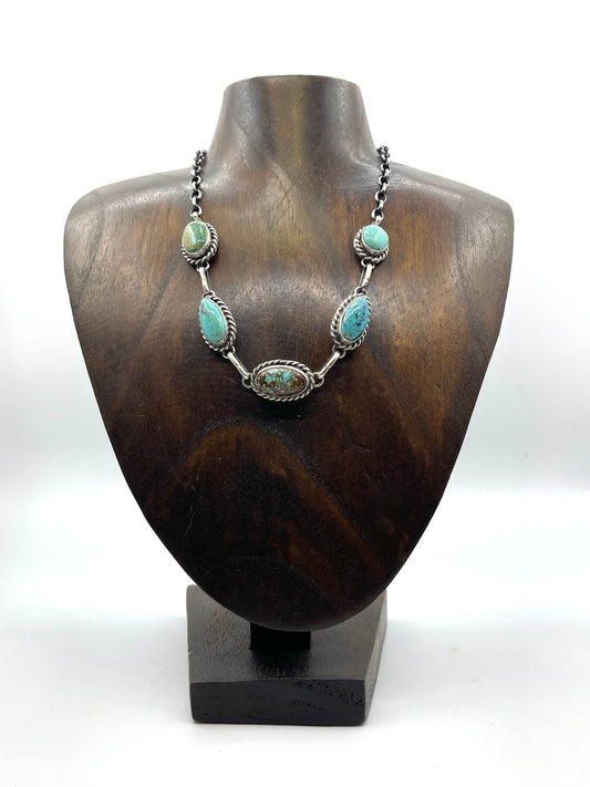 16" 5 Stone Turquoise Necklace by Augustine Largo, Navajo