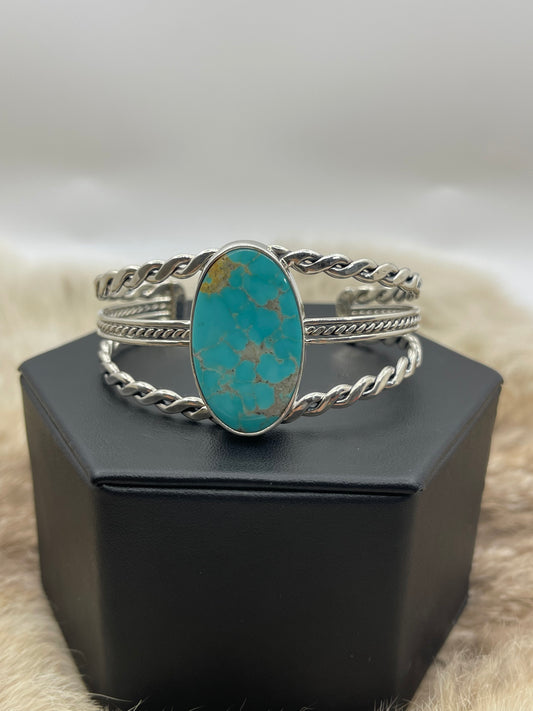 5.25"-7" Oval Kingman Turquoise Cuff by Ray Tom, Navajo