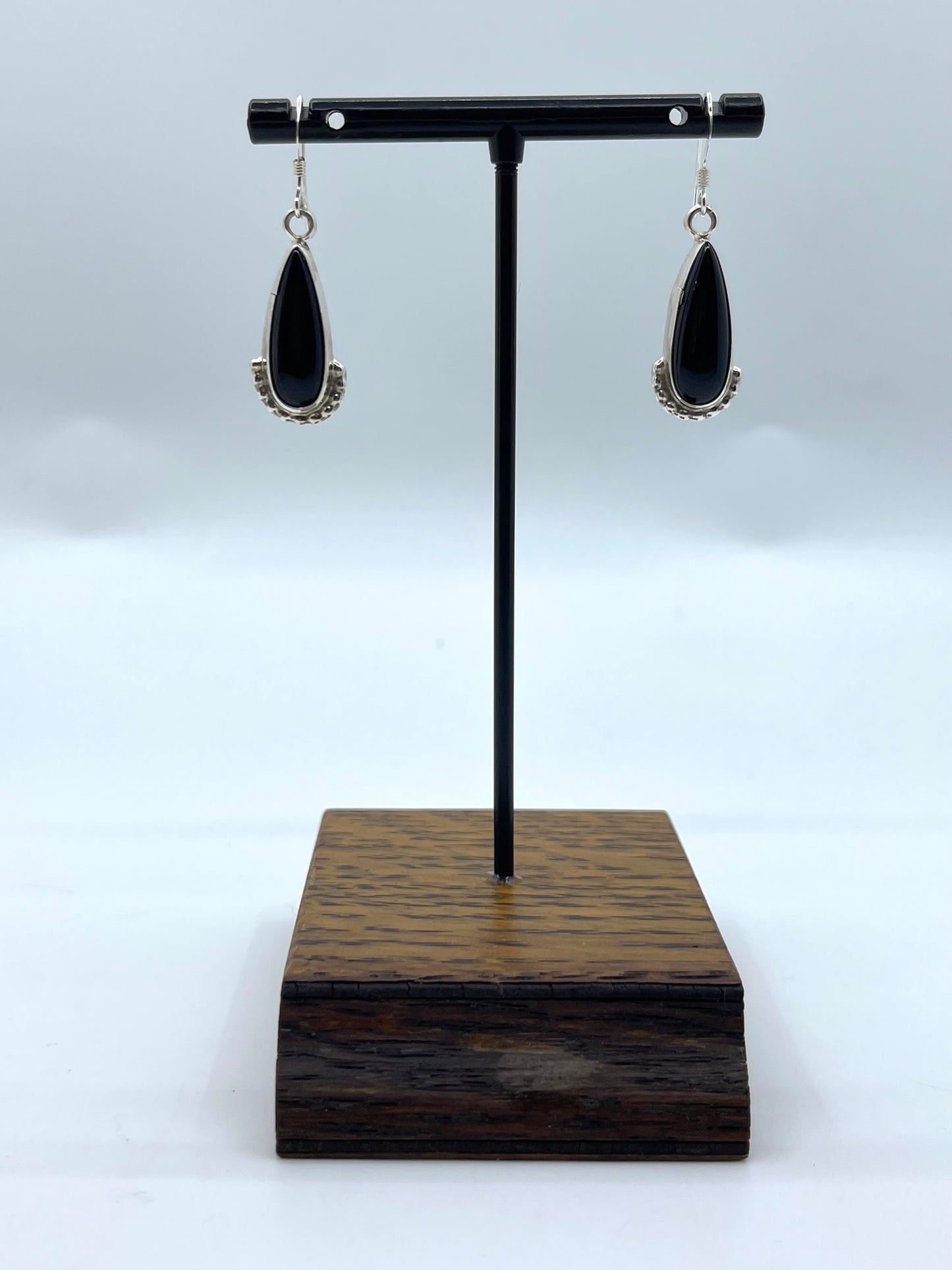Black Onyx Teardrop Dangle Earrings by Annie Spencer, Navajo