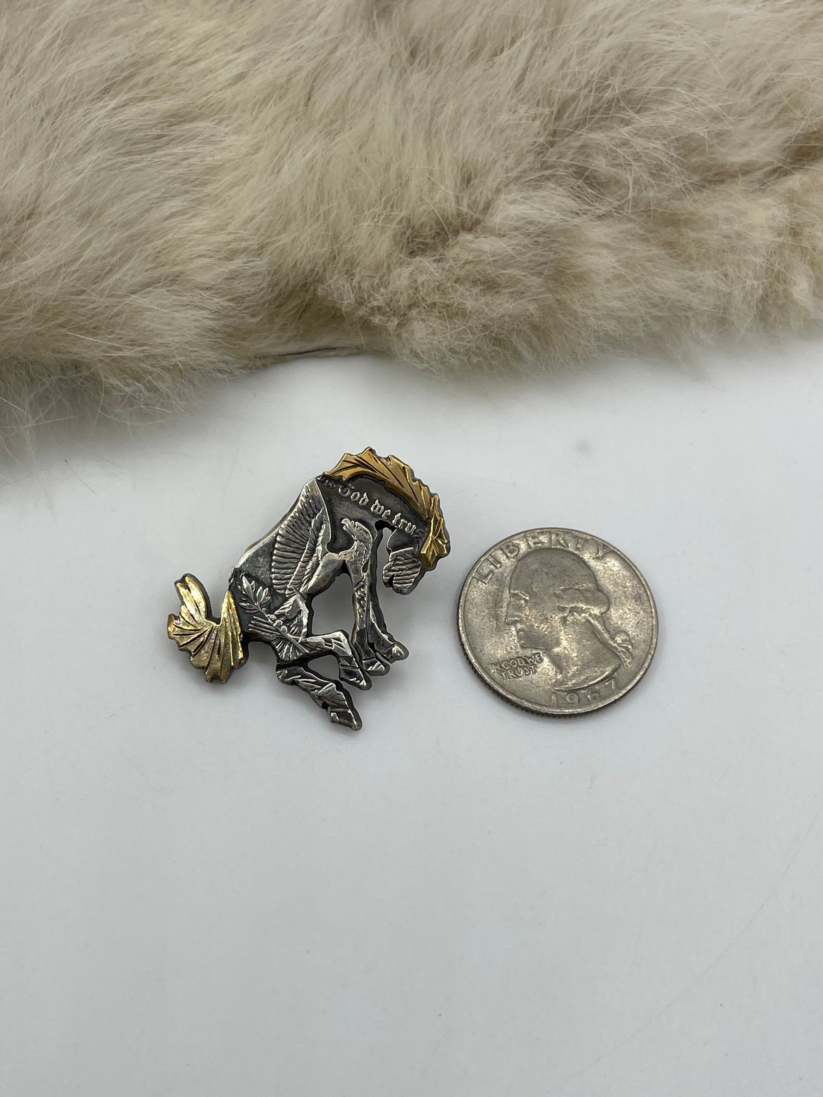 14k Gold Filled Mane & Tail “In God We Trust Bronce” Pendant by Bad Bronc