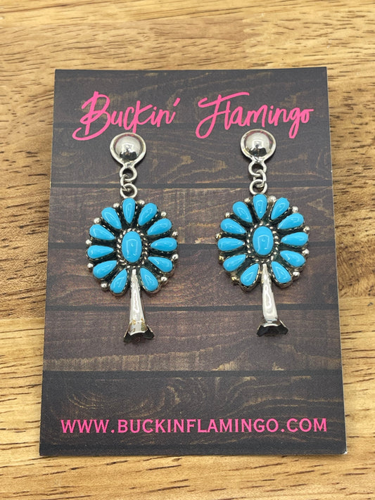 Turquoise Cluster Blossom Dangle Earrings