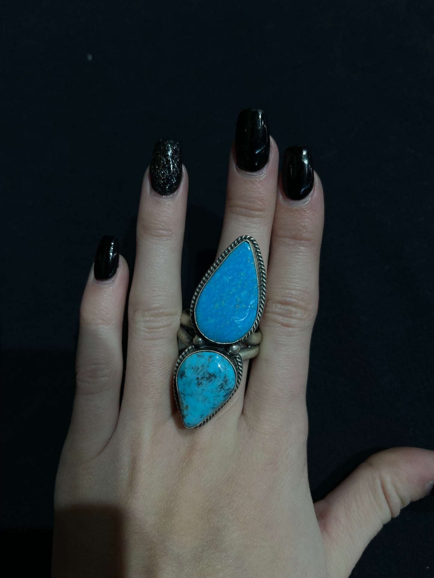 12.0 2 Stone Kingman Turquoise Ring by John Nelson, Navajo