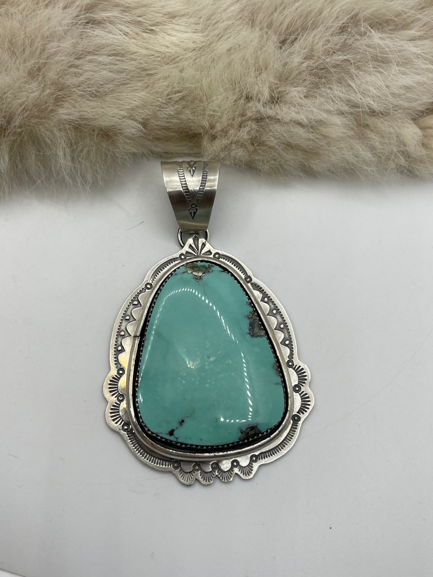 13mm Bale Kingman Turquoise Pendant by J. Piaso, Jr., Navajo