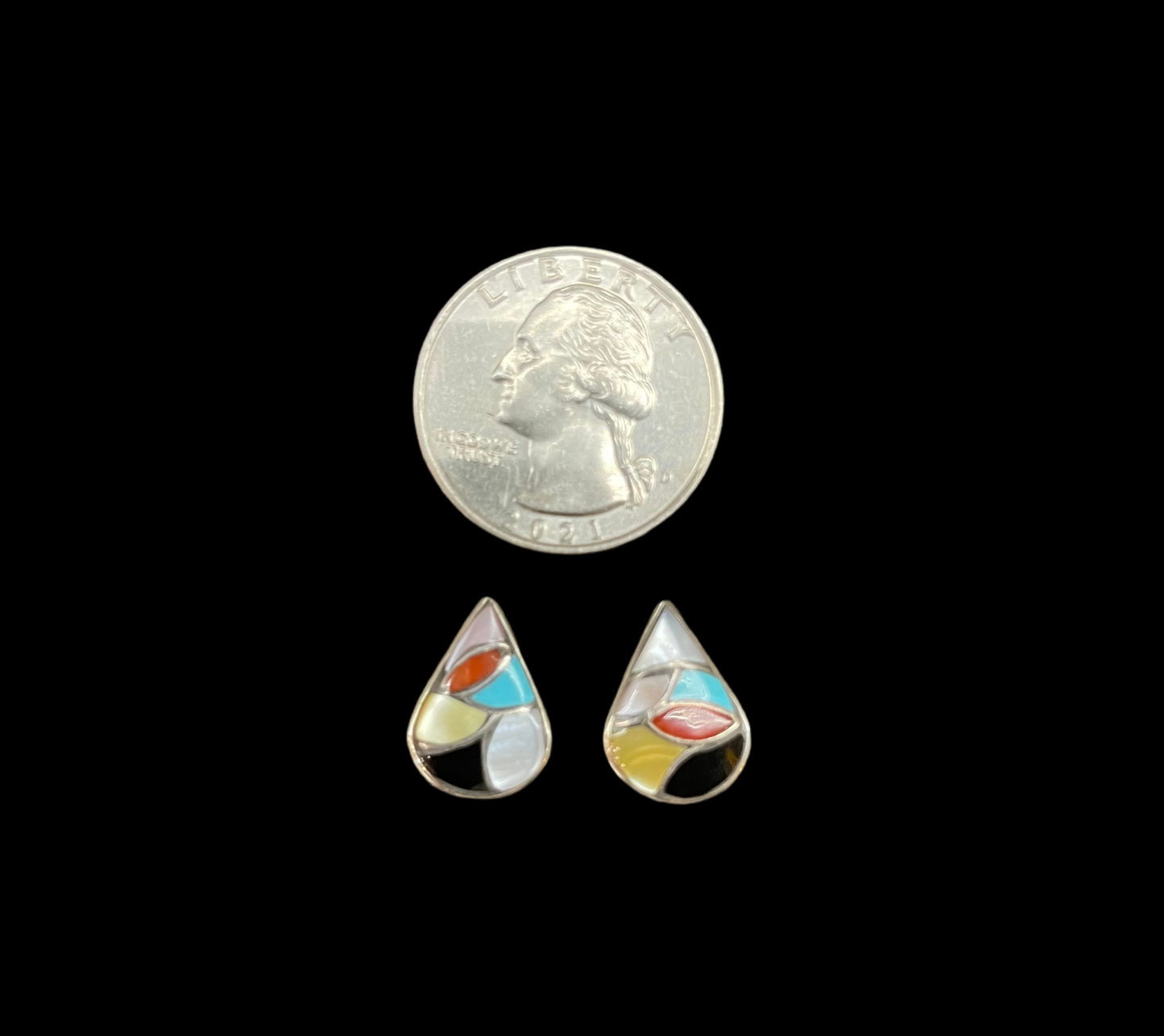 Multi-Stone Fish Scale Inlay Earrings by Orena Leekya, Zuni